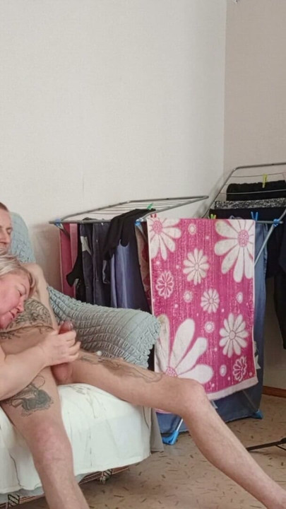 Sucking my stepson's dick until he gets a cumshot while we're alone at home | Clip 2