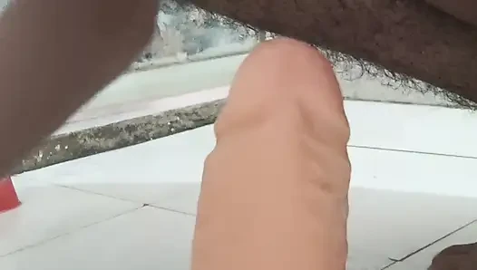 Full enjoying 8 inch dildos with condom slive boy