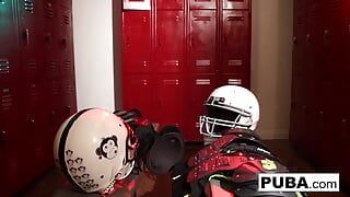 Football Fanatic Lesbians fuck in the locker room!