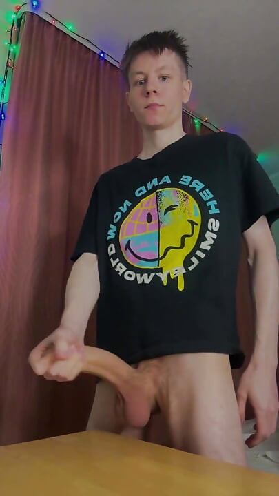 Skinny Twink Student Making a Huge Messy Cum Puddle