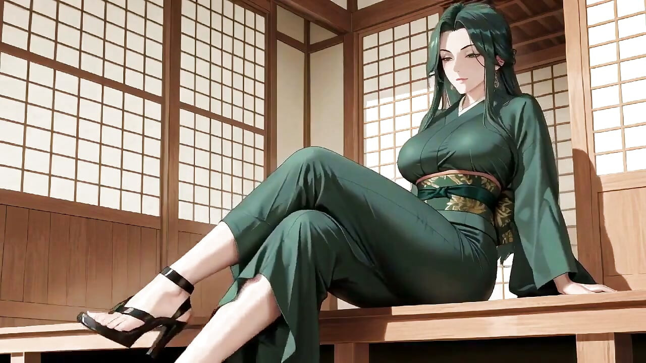 Kimono màu xanh lá cây sâu! Đi dạo trong đền riêng, tai nạn khe hốc cao!