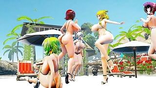 5 meisjes met dikke enorme tieten dansen op het strand (draag me af)