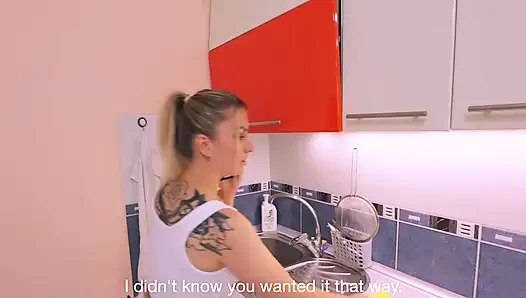 The Unfaithful Wife Calls Her Friend to Go to Her Lovers and Her Husband Hears Everything Squirt Cum Hard Fuck in Kitchen
