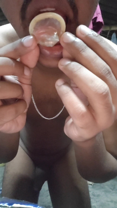 Asian black men morning hard cumshot with durex condom | Clip 1