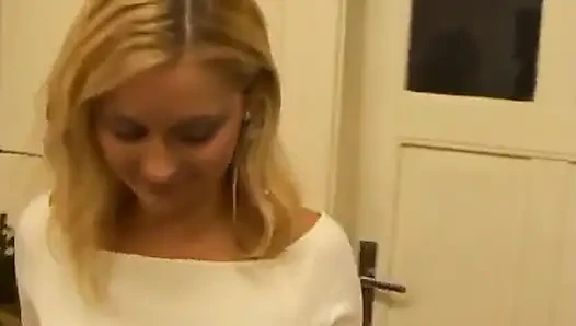 Stunning Blonde Whore with Perfect Tits and Ass Gives Camera Man a Blowjob