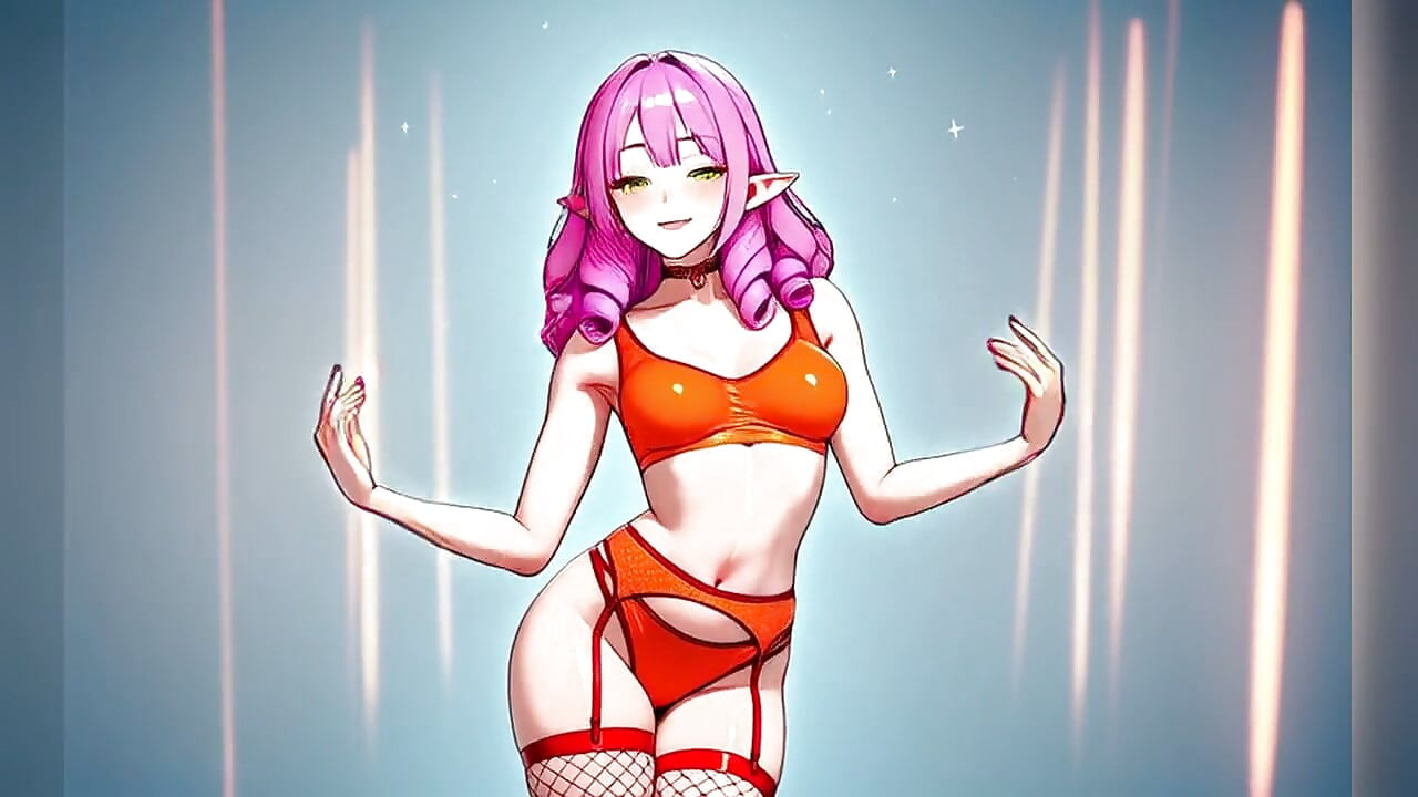 Pink Curly Elf Orange Bikini Neon Dance - Sexy AI Babes