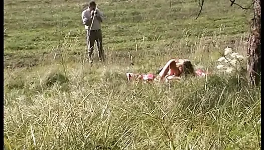 Busty blonde pussy licked and slammed outdoors