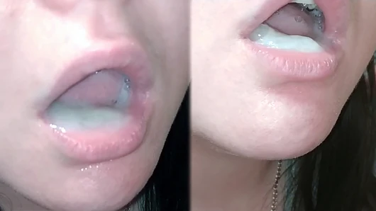 Pulsating oral creampie. Full mouth cum swallow