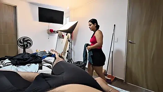 Mature Maid Rides 18-year-old Boy's Cock After She Kept Teasing Him While Cleaning