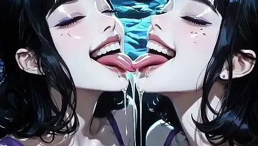 Лесбиянки языком и поцелуями, фетиш, Ai Анимация