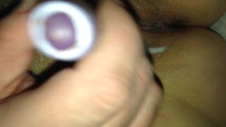 Girl with Vibrator and Fingering with Cum on Pussy