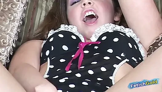 Sexy chubby brunette gets her fat pussy screwed by older guy