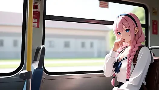 Şehvetli pembe saçlı tatlı kız açık havada yatak odasına doğru yürüyüş yapıyor