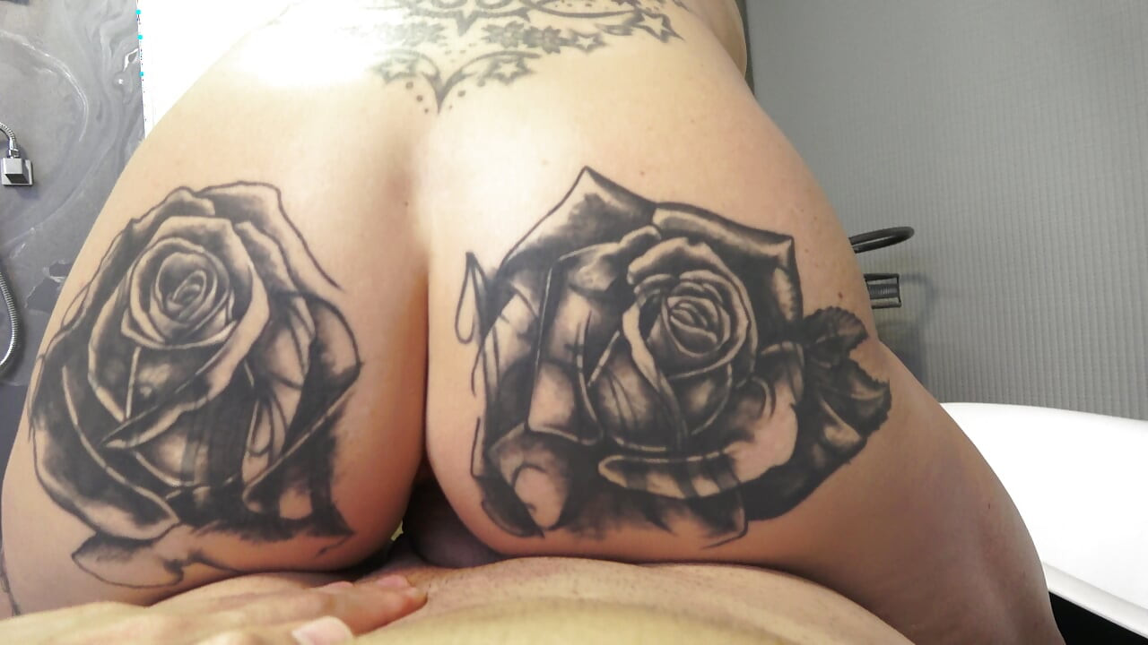 Tattooed Brunette Babe Sucks and Fucks Big Cock