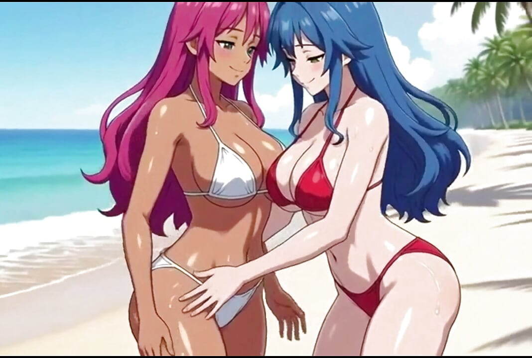 Two busty girls enjoy lesbian sex at private beach vacation