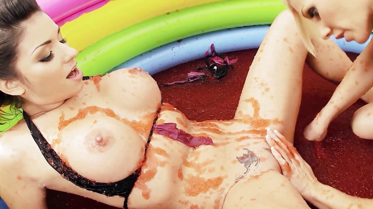 Lesb Pool_scene_2_lesbian MILF Couple in Bikinis Enjoy a Jelly Pool