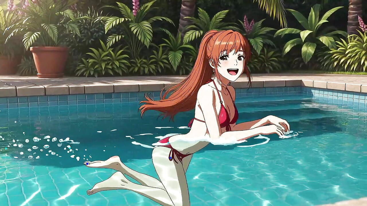 AIガールがプールで官能的に - スタジオジブリスタイル