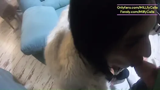 Fluffy Blowjob on the Chair – Deepthroat and Cum on My Fur Coat