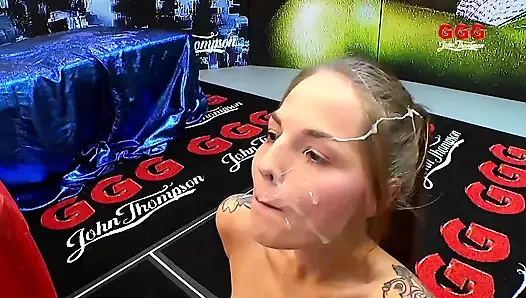 Redhead Slut Gangbanged and Cum-drenched by Four Horny Studs