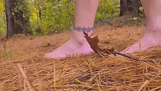 Mommy's Feet taking Rainy Wet barefoot walk in the woods.. Up Close POV HUGE-TIT Mature Femdom MOMMY Mistress Thursday