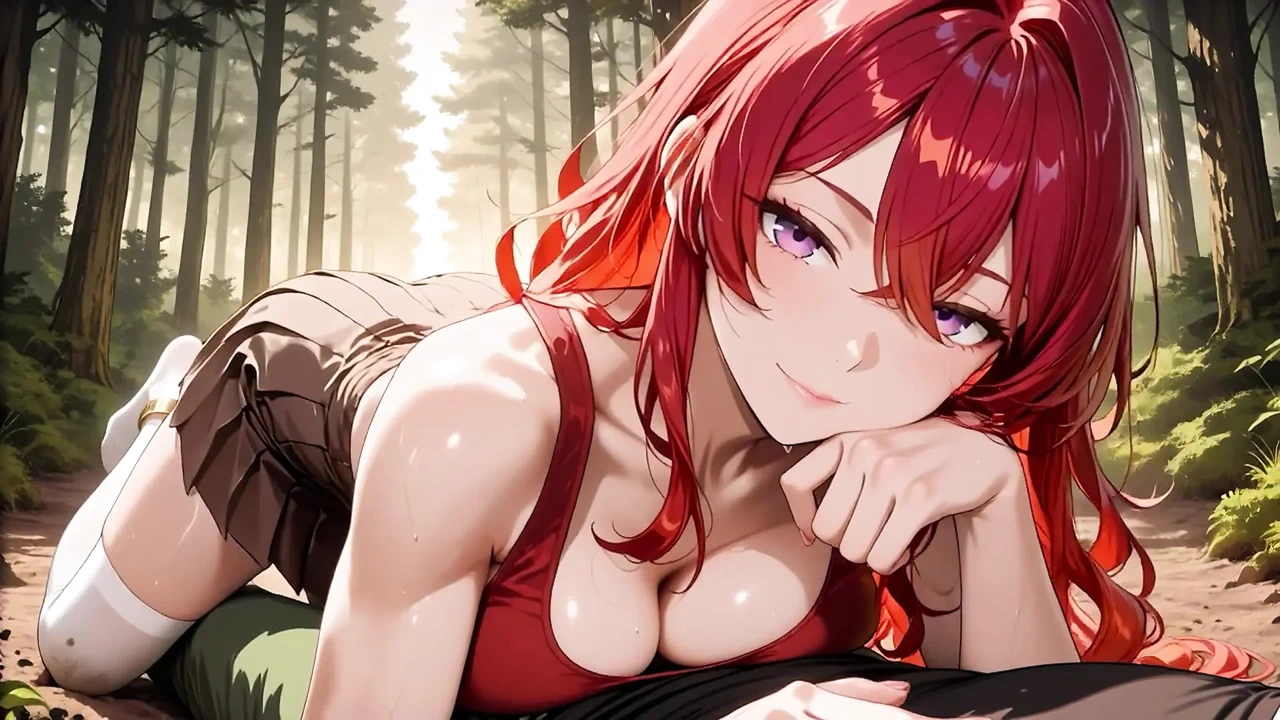 Tóc đỏ bốc lửa đam mê đụ trong rừng - váy & vớ trắng nhỏ giọt