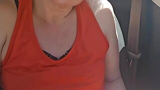 I Caress Myself and Dildo in the Car and Get Surprised