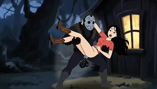 Девушка-студентка наслаждается сексом в лагере. Мультяшная пародия на ужасы