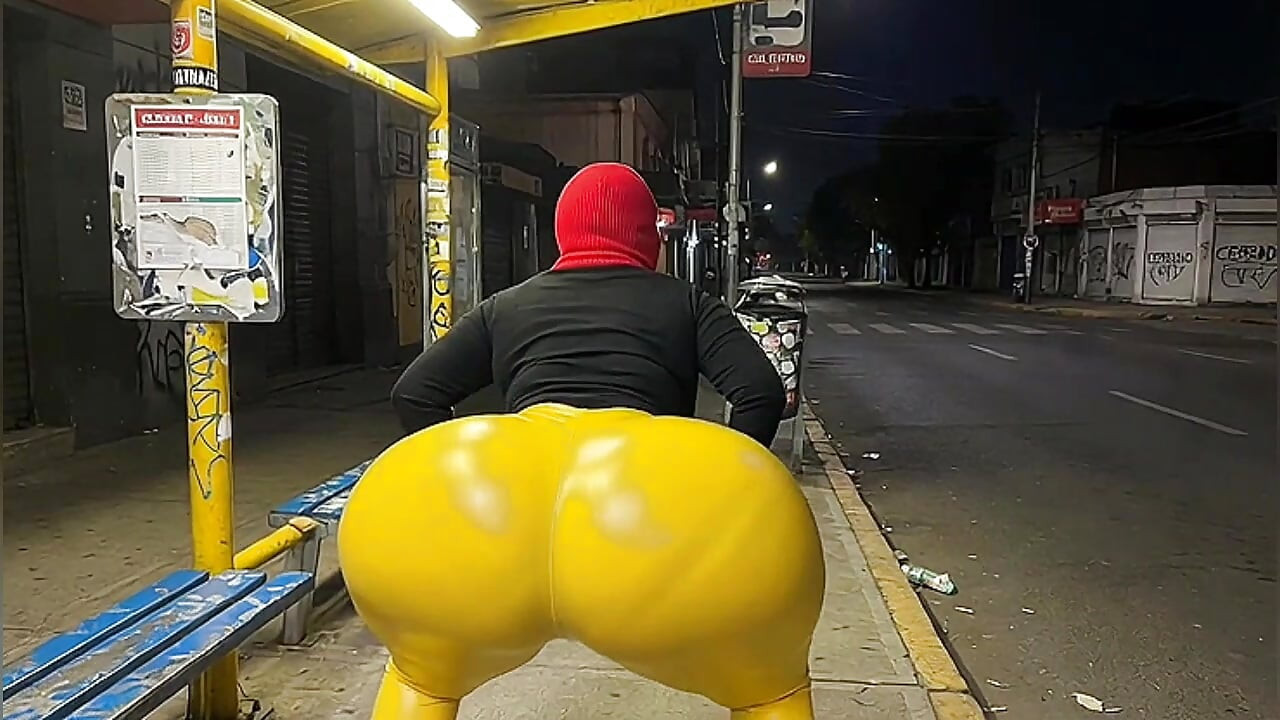 Big Ass Stepcousin in Tight Yellow Leggings at Bus Stop