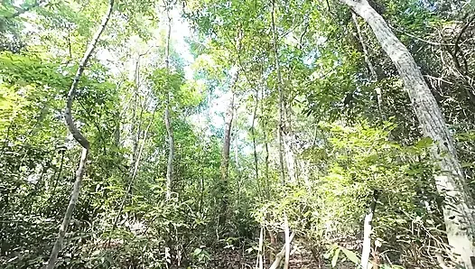 Thai girl walks and brags about peeing pain in the forest, but pushes to masturbate Thai Voice