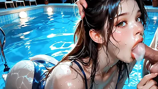 CUTE VERY SEXY WOMAN SUCKING COCK IN THE POOL GENERATED BY AI
