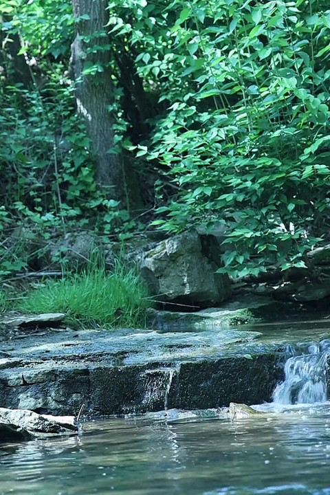 在瀑布边弯曲, 试图偷偷溜溜来一个私人时刻...