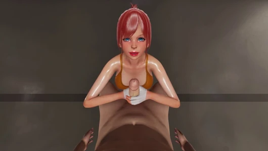 Sexy Big Tits Mahiru Mizuhara 3D Hentai Rule34 - Intense Double Hand Handjob Stroking His Cock, Sloppy Deepthroat Blowjob Moans