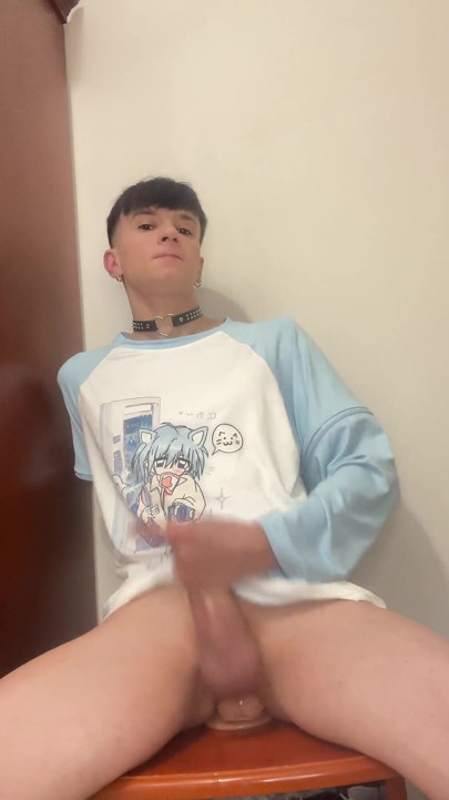 Blue Femboy Having Fun with New Toy