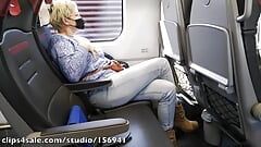 Crossed legs orgasm on a train