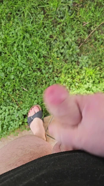 Handjob with cumshot outdoors
