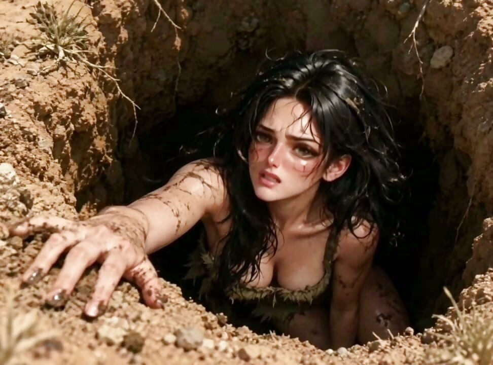 A primitive man ends up bang a sexy slut woman's pussy by chance because she is hungry and thirsty during her long journey