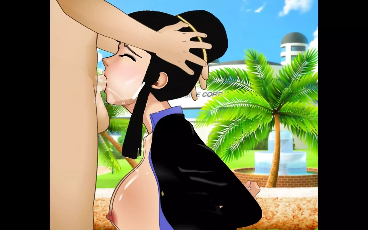 Chi-chi gets her throat fucked outside Capsule Corp