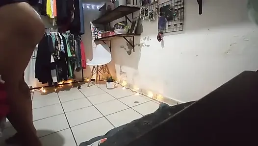 Big Ass Brunette Mexican Folding Clothes in Thong