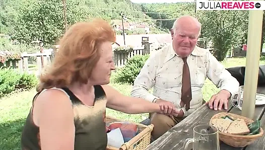 Old and Fat Granny Satisfies a Stranger - She Jerks off and Sucks His Cock
