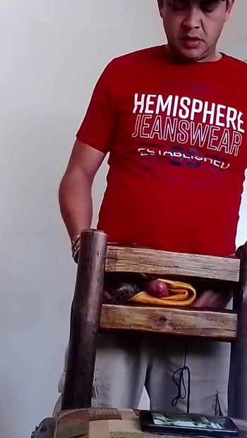 Jaw-dropping moment from "Fucking a chair with alot of lube,massive pre cum cumshot must see"