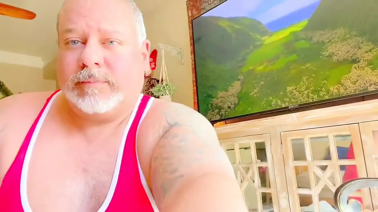 Fat Man Has a Huge Cream Pie in His Wrestling Gear and Shows His Fat Dirty Ass and Cums Hands Free