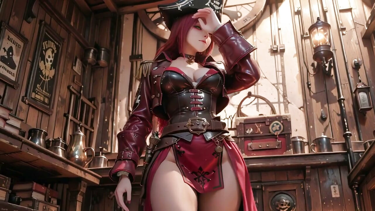 Redhead Pirate Queen! Lazy Goddess in the Gold Hold. Kneeling Gaze is Insane!