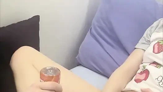 I give my boyfriend a footjob while I masturbate until we cum together