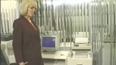 Receptionist gets horny in office and fucks her pussy with dildo