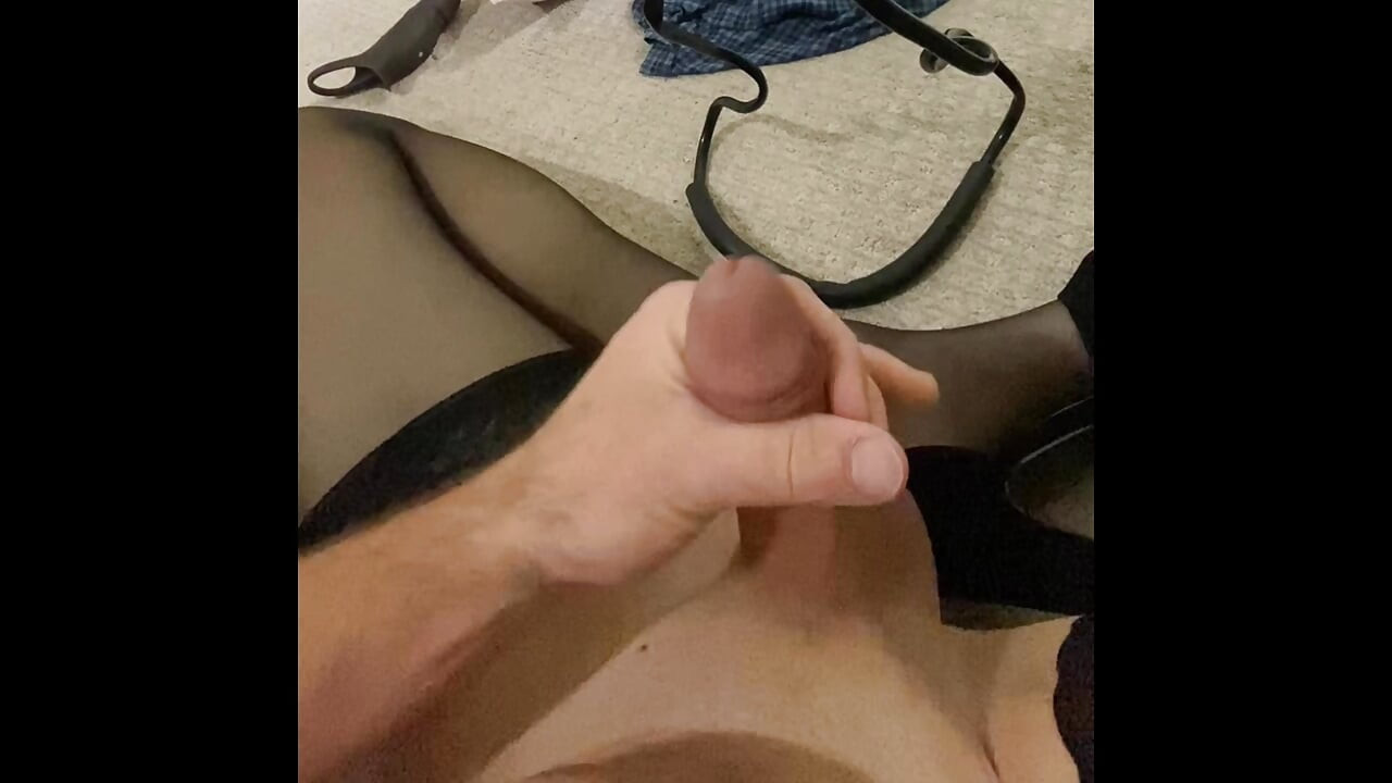 Crossdresser Jerk Off and CUM compilation sissy in lingerie thigh high stockings and heels shoots cum from her big cock