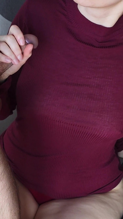 Huge Cumshot Right on My New Top!