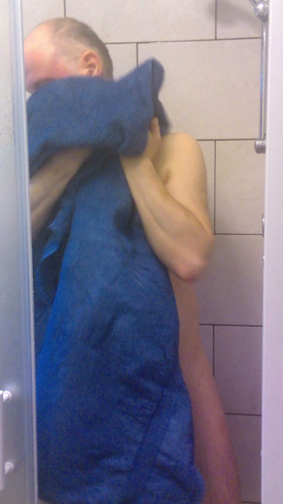 British man wanking in the shower getting horny then rubbing himself dry with a towel | Clip 3