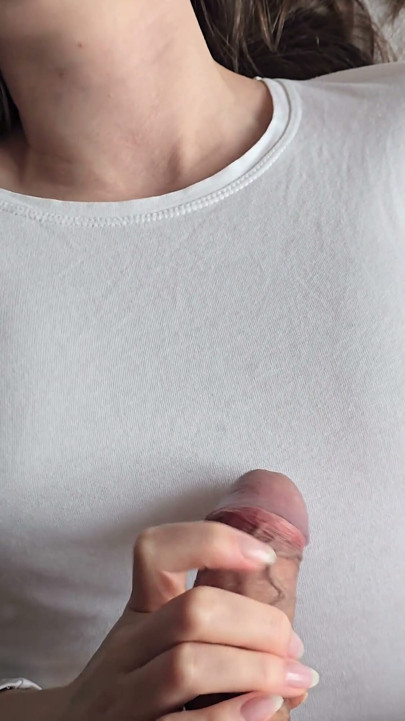 POV Couple Handjob and Cum on Clothes!