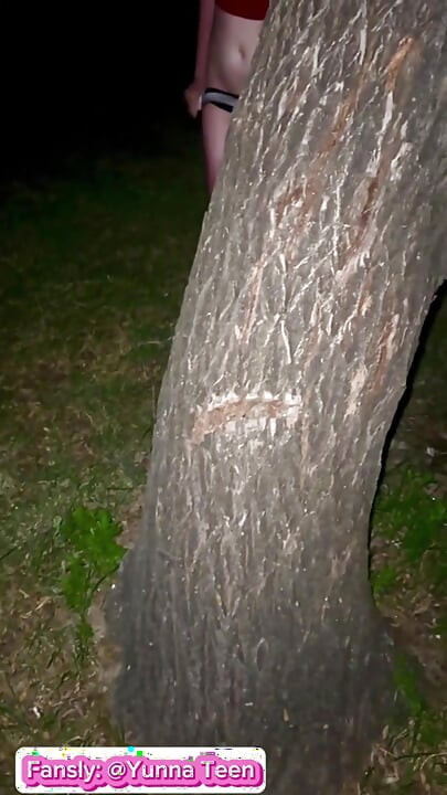 secretly watching me expose my naked body while changing behind a tree