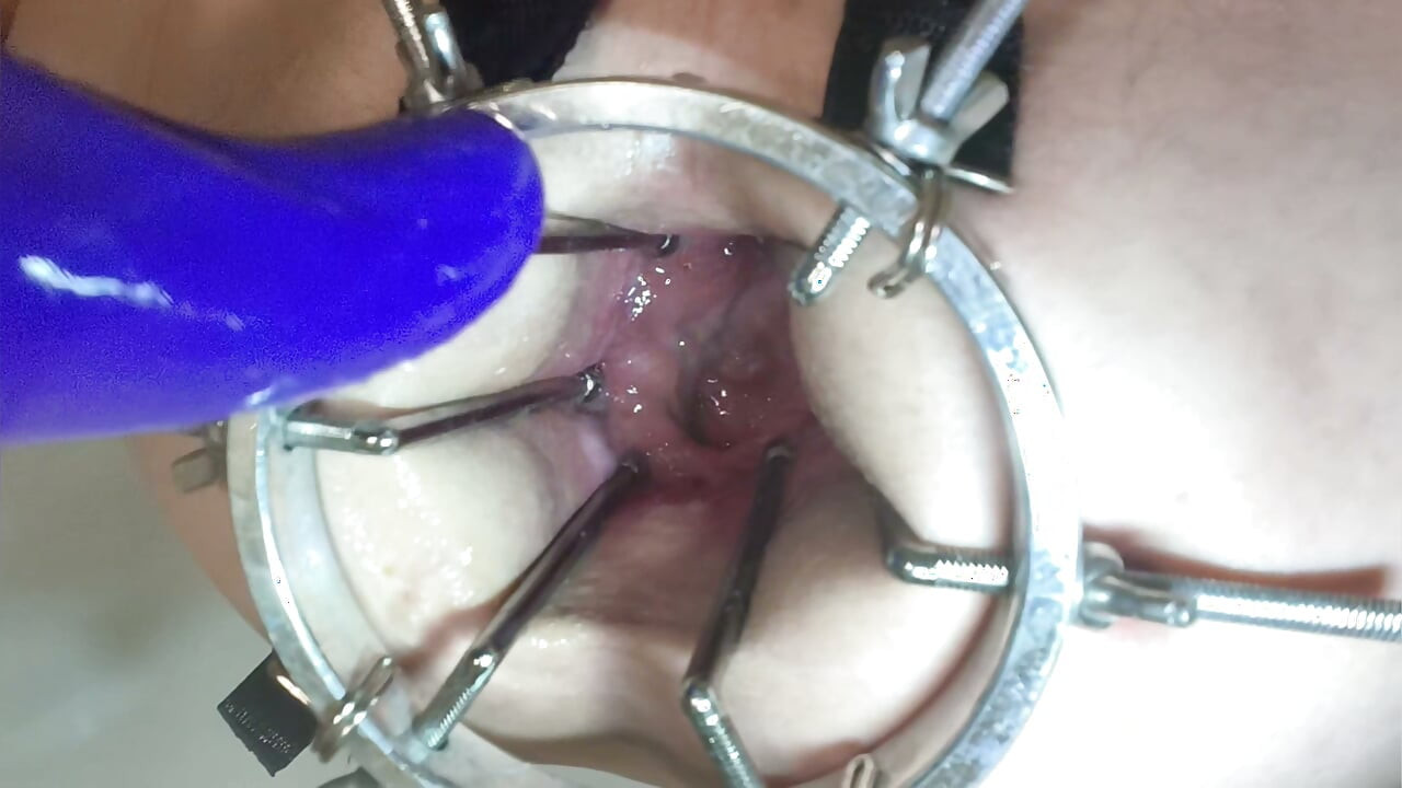 , vibrator in anal completely. Anal dilator close-up, sperm on the ass.
